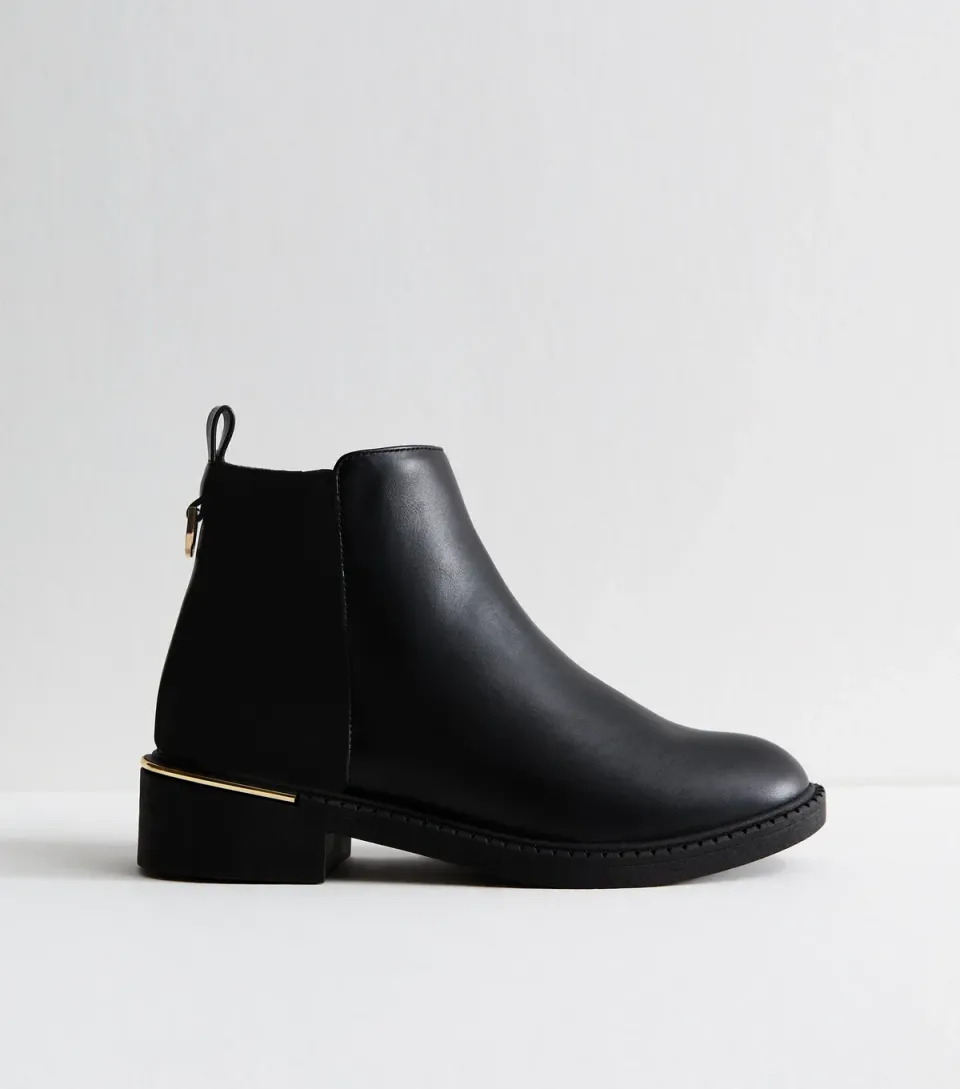 Women's Black Faux Leather Metal Trim Chelsea Boots Vegan