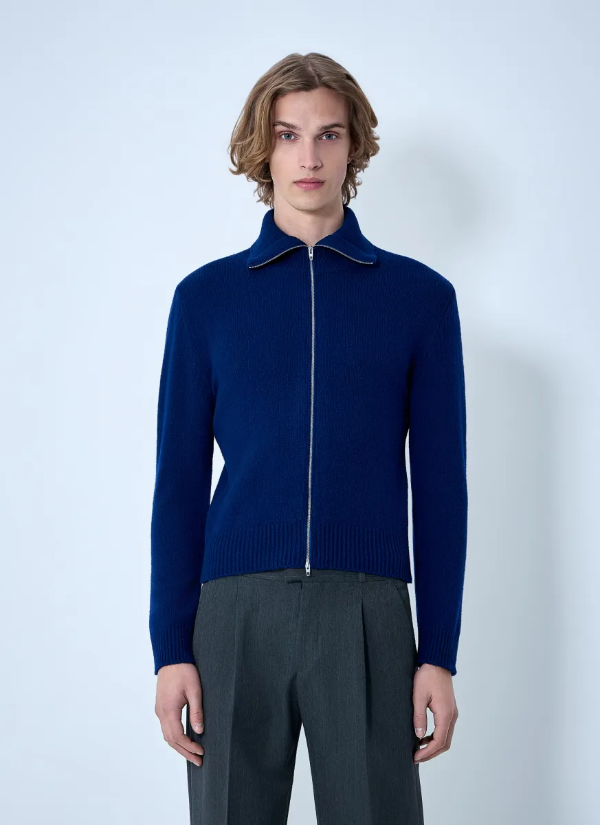 Zip-Up Wool Knit Cardigan