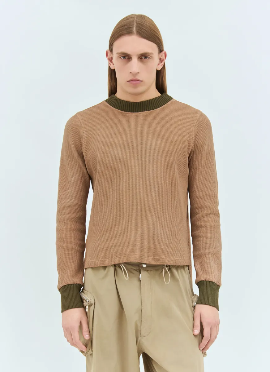 Panelled Waffle Top With Scarf