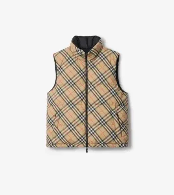 Reversible Check Puffer Gilet in Sand beige - Men, Nylon