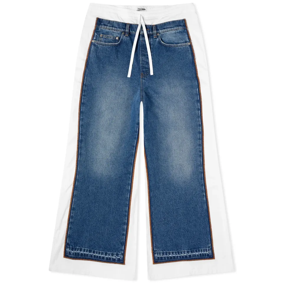 Contrast Panel Wide Leg Jeans