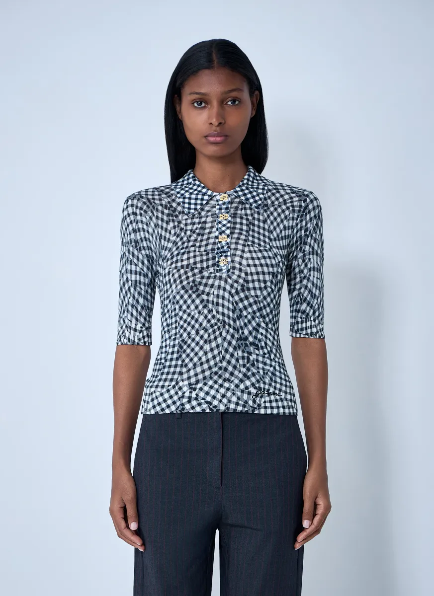 Mesh Printed Polo Top