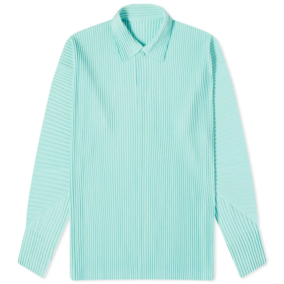 Pleated Long Sleeve Polo