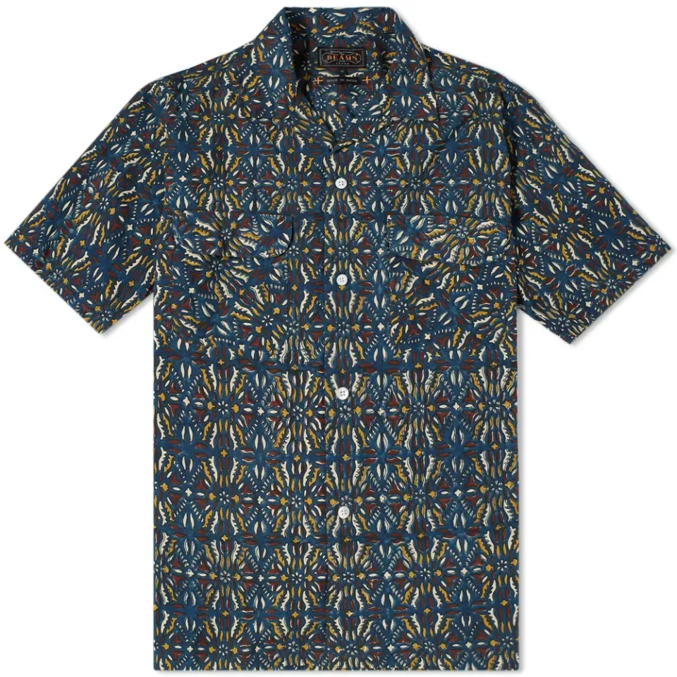 Short Sleeve Open Collar Indian Block Print Shirt