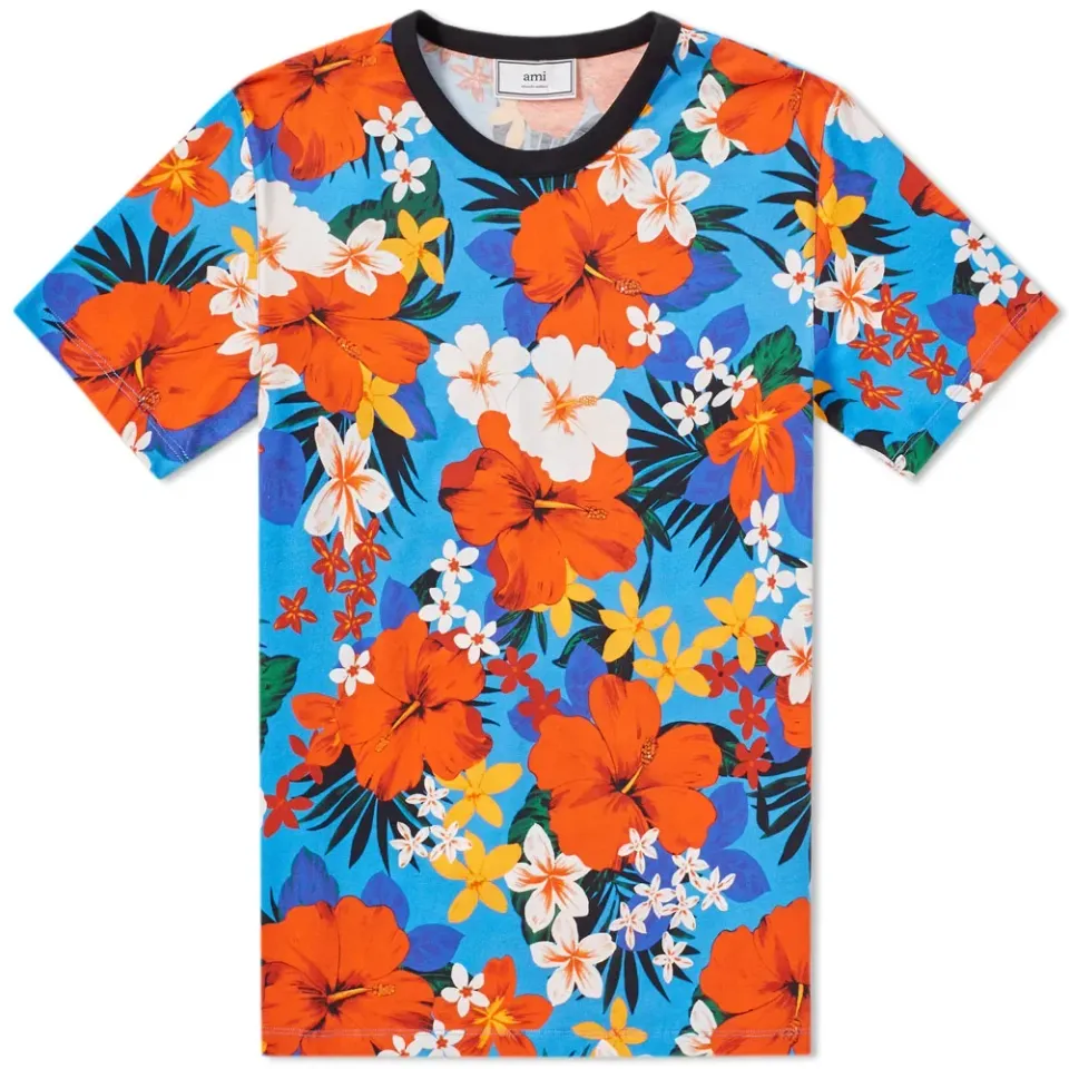 AMI Floral Print Ringer Tee