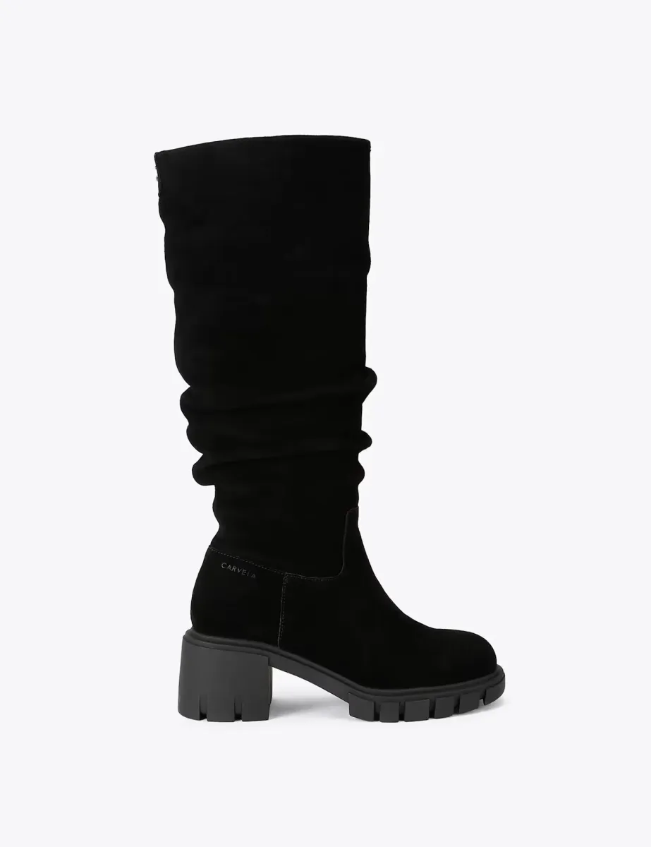 Suede Block Heel Knee High Boots