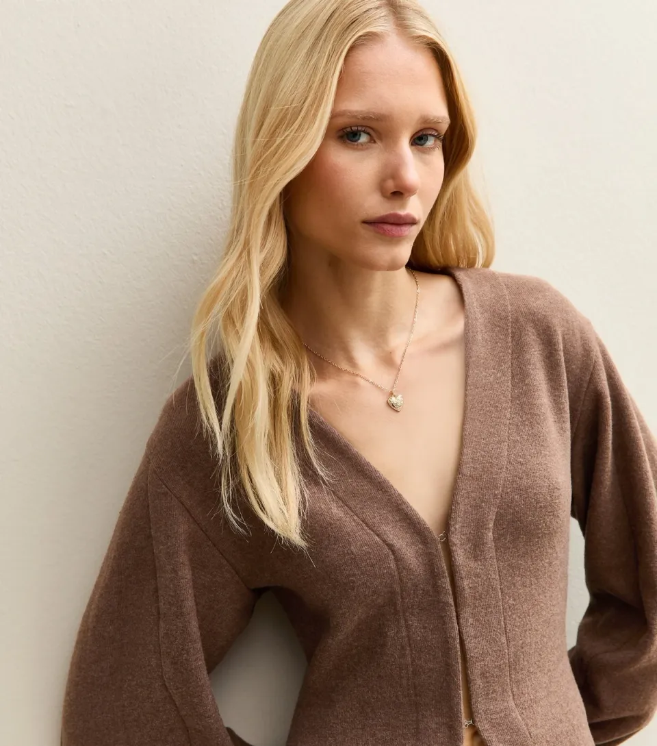 Women's Brown Soft Touch V Neck Cardigan