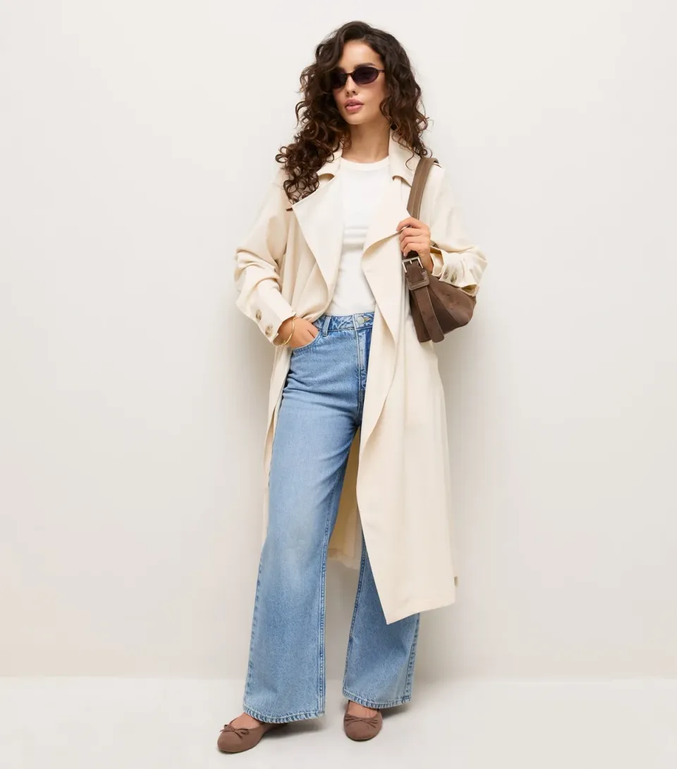 Women's Petite Stone Longline Trench Coat