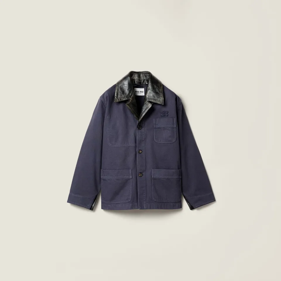 Single-breasted garment-dyed gabardine and leather jacket