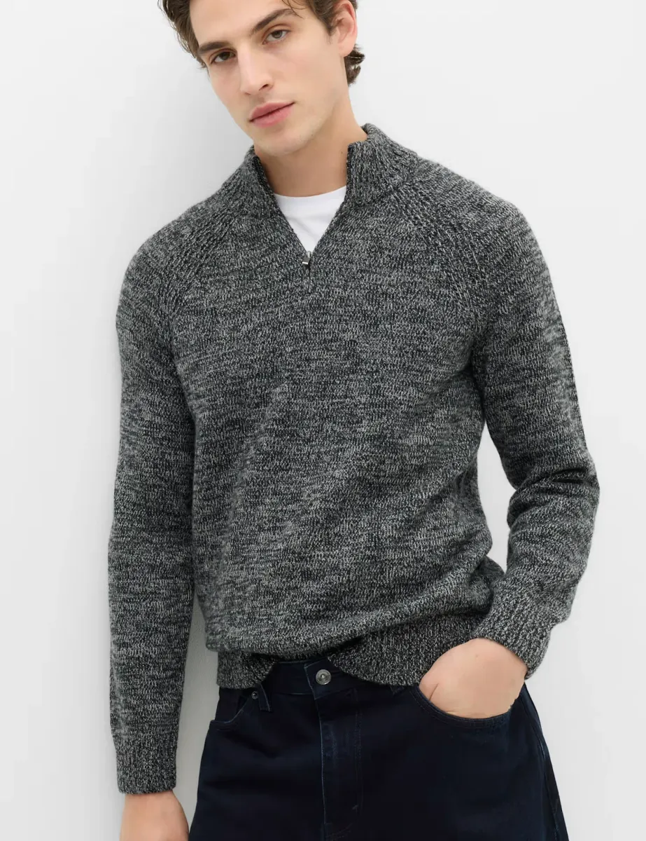 Lambswool Blend Regular Fit Half Zip Jumper Charcoal Mix