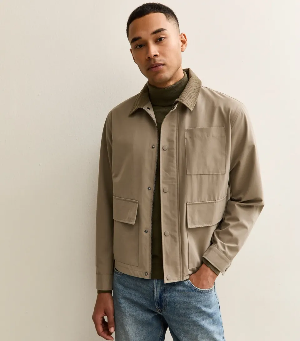 Men's Light Khaki Relaxed Corduroy Collar Mac Jacket