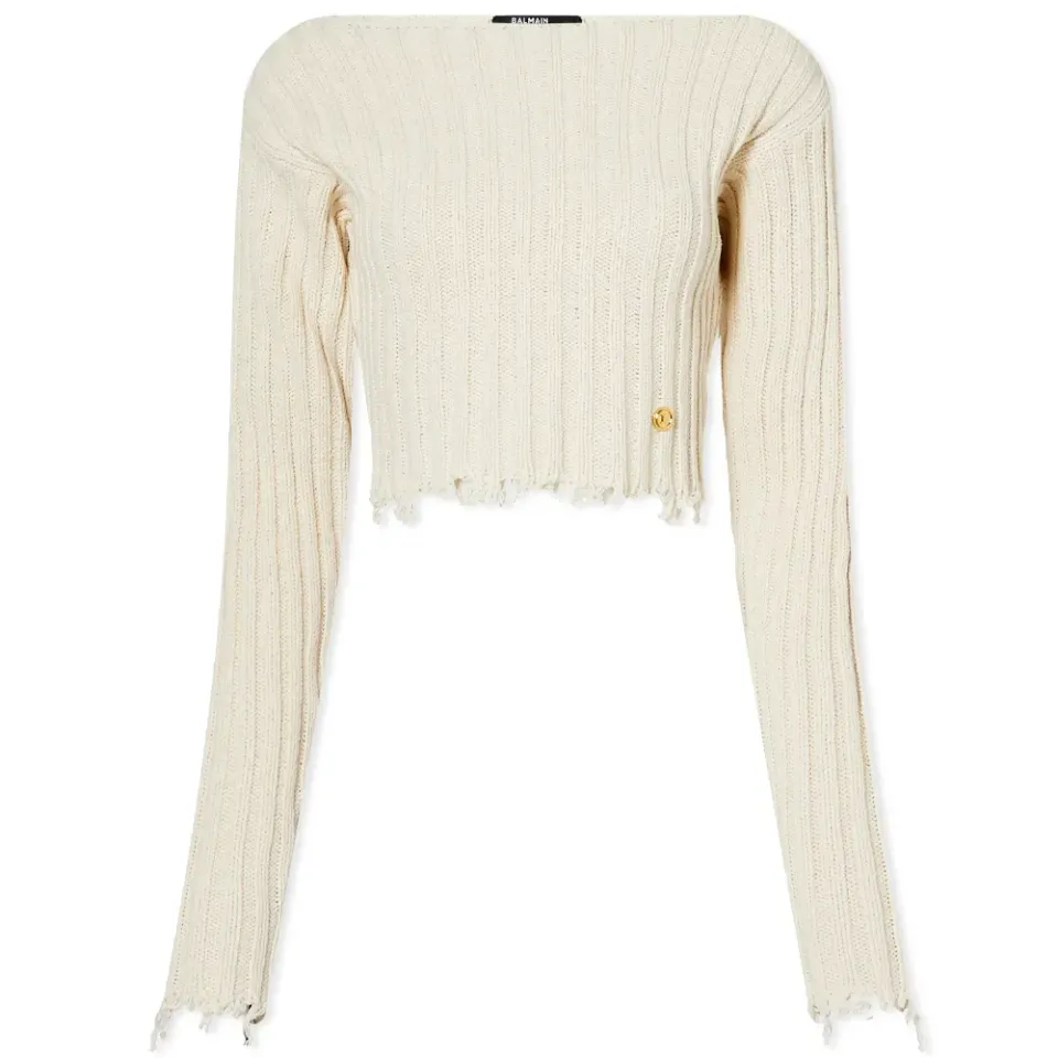 Raw Knit Off Shoulder Crop Top