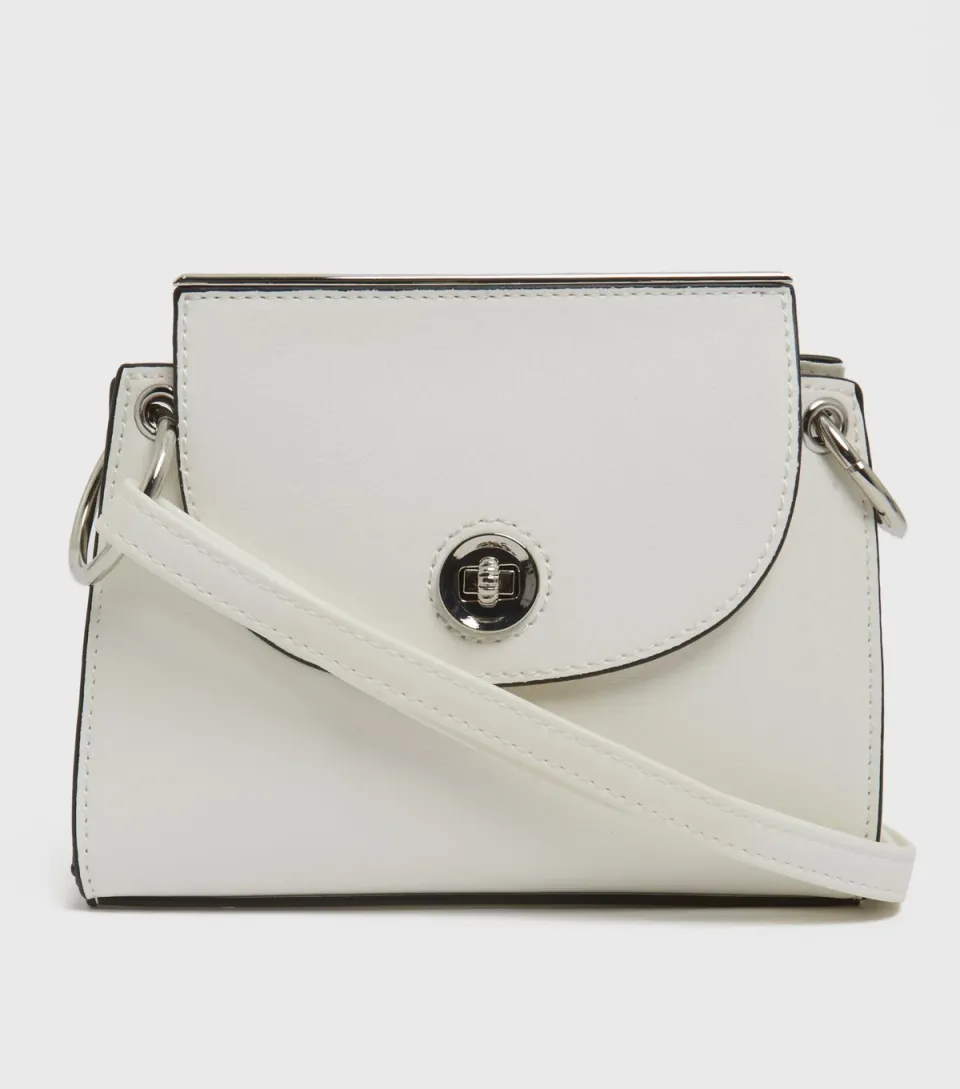 White Leather-Look Trapeze Chain Shoulder Bag Vegan