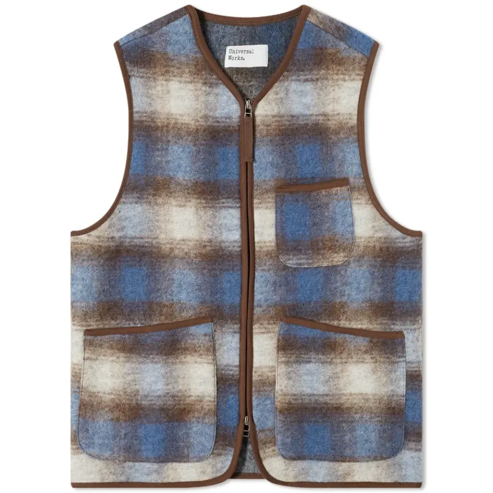 Wool Fleece Check Zip Waistcoat