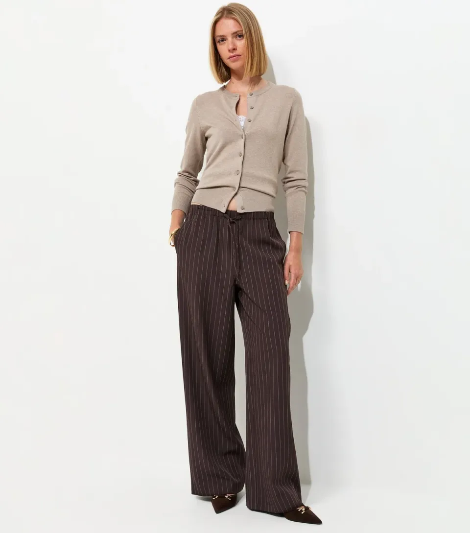 Women's Brown Pinstripe Tailored Wide Leg Trousers