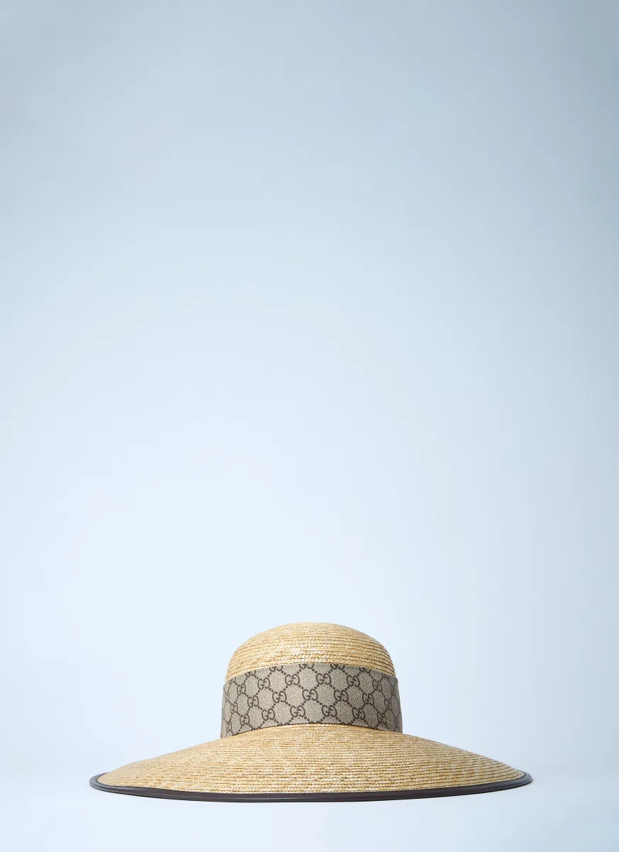 Straw Wide Brim Hat With GG Bow
