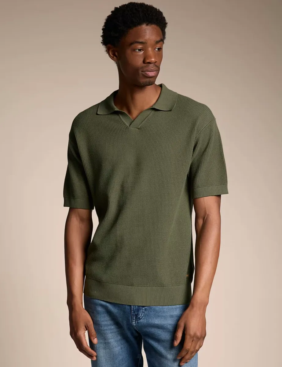 Pure Cotton Knitted Polo Shirt Khaki