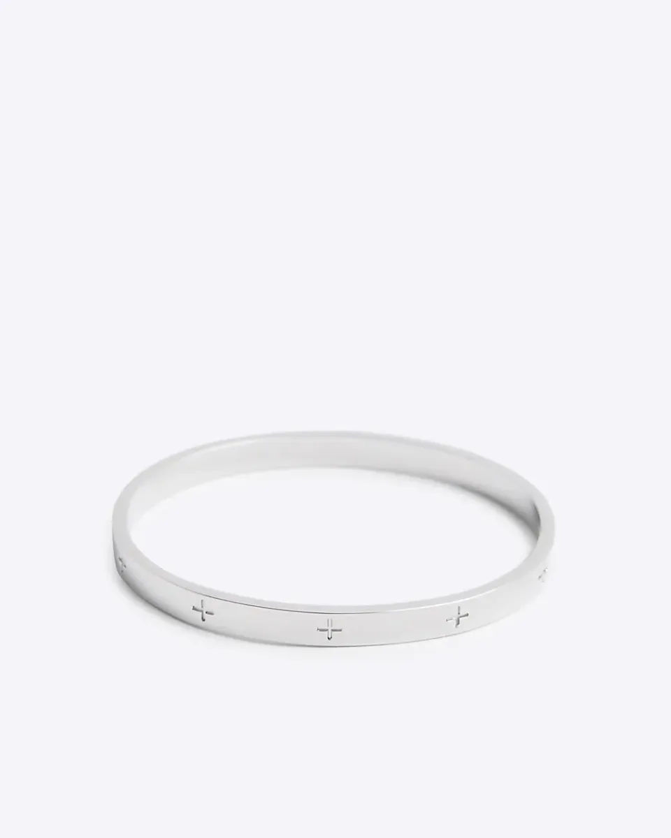 Steel Metal Rhodium Circle Bangle