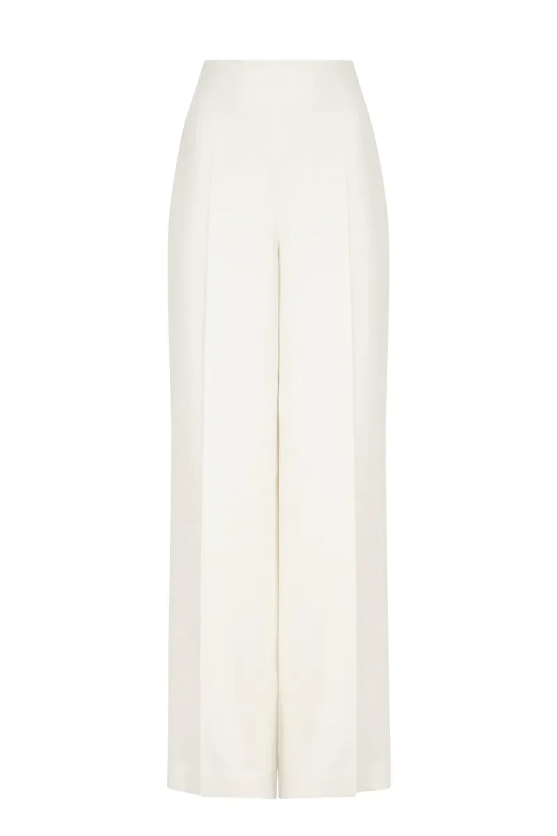 Wide Leg Trousers in Plain Ivory Faille - Paloma