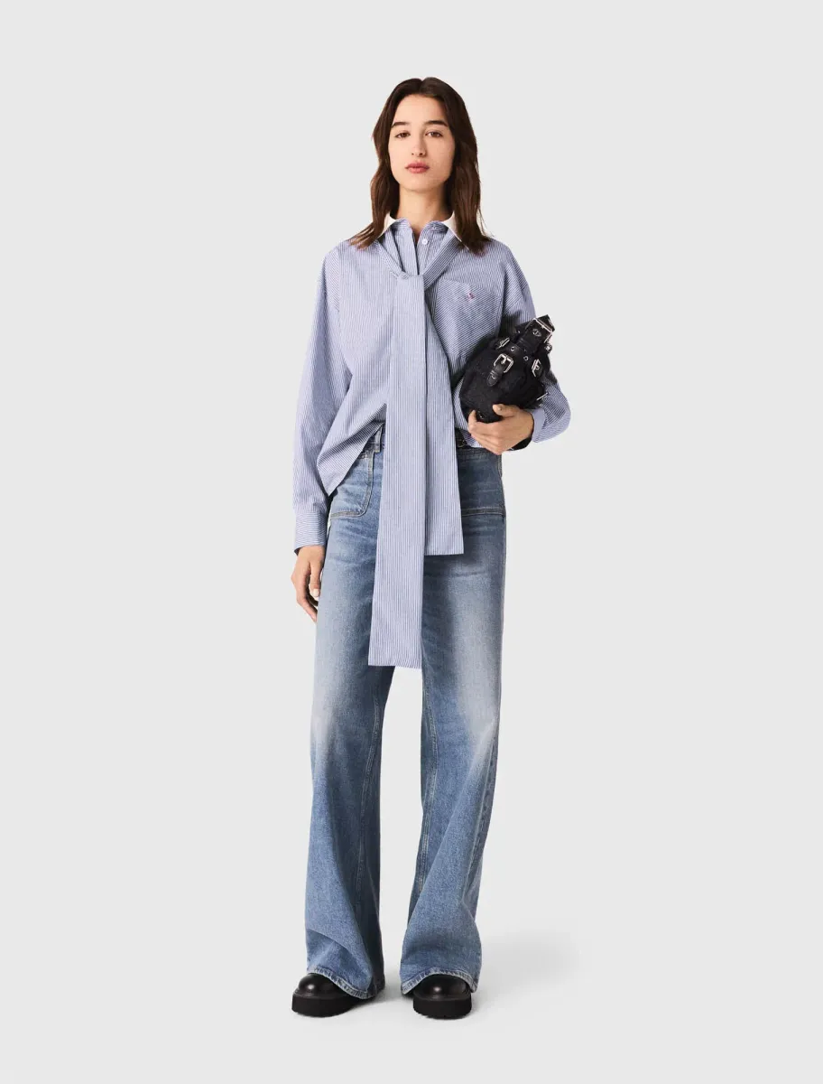Striped pussy bow shirt
