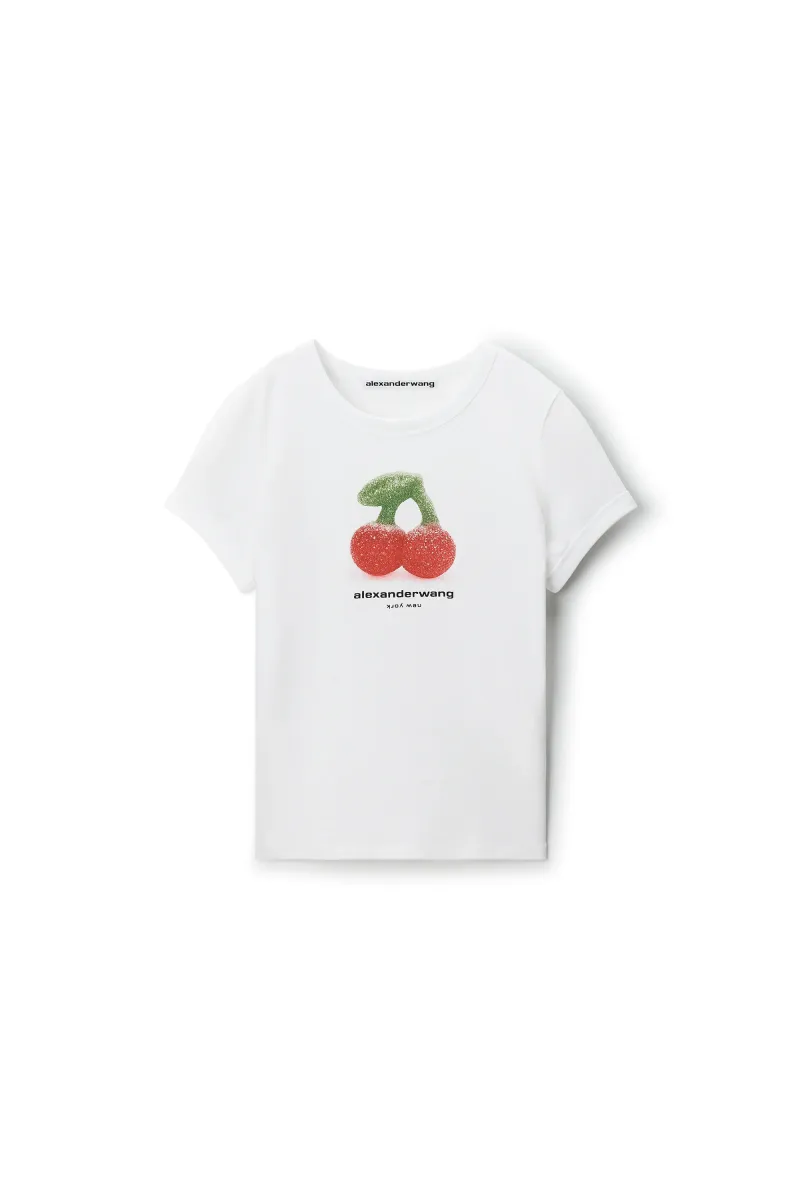 CHERRY GRAPHIC TEE WITH CONTRAST TRIM