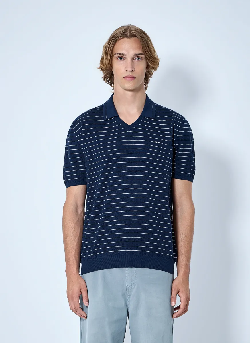 Striped V-Neck Polo Shirt