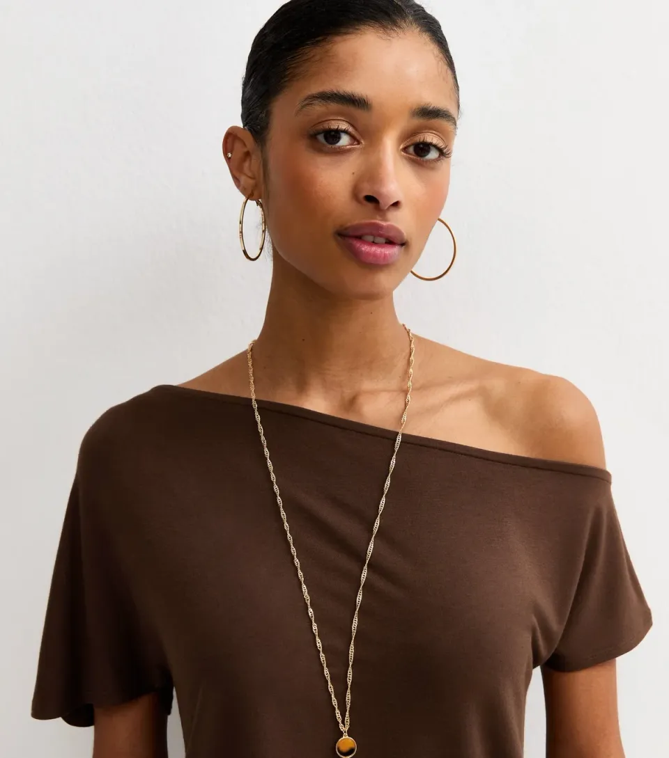 Women's Brown Jersey Off The Shoulder Top