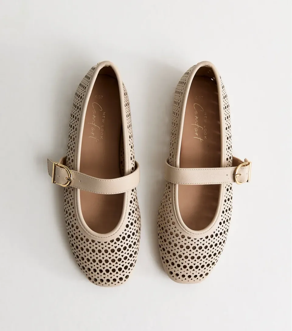 Women's Off White Faux Leather Lazor Cut Mary Jane Shoes Vegan