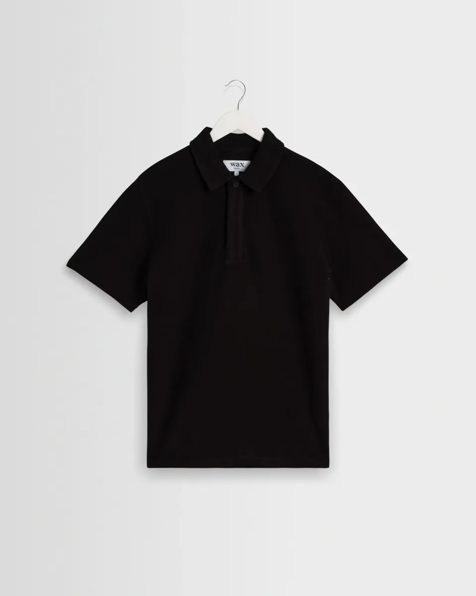 Shore - Black Textured Short-Sleeve Polo Shirt