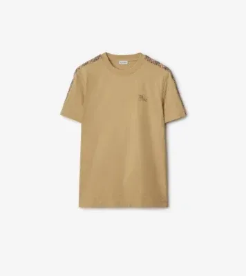 Check Trim Cotton T-shirt in Flax beige