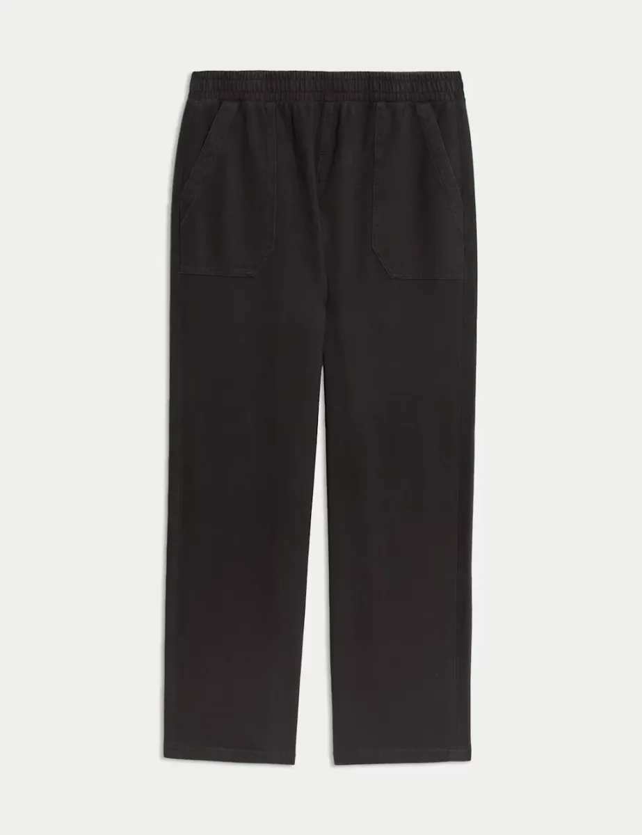 Denim Jersey Straight Leg Trousers Black