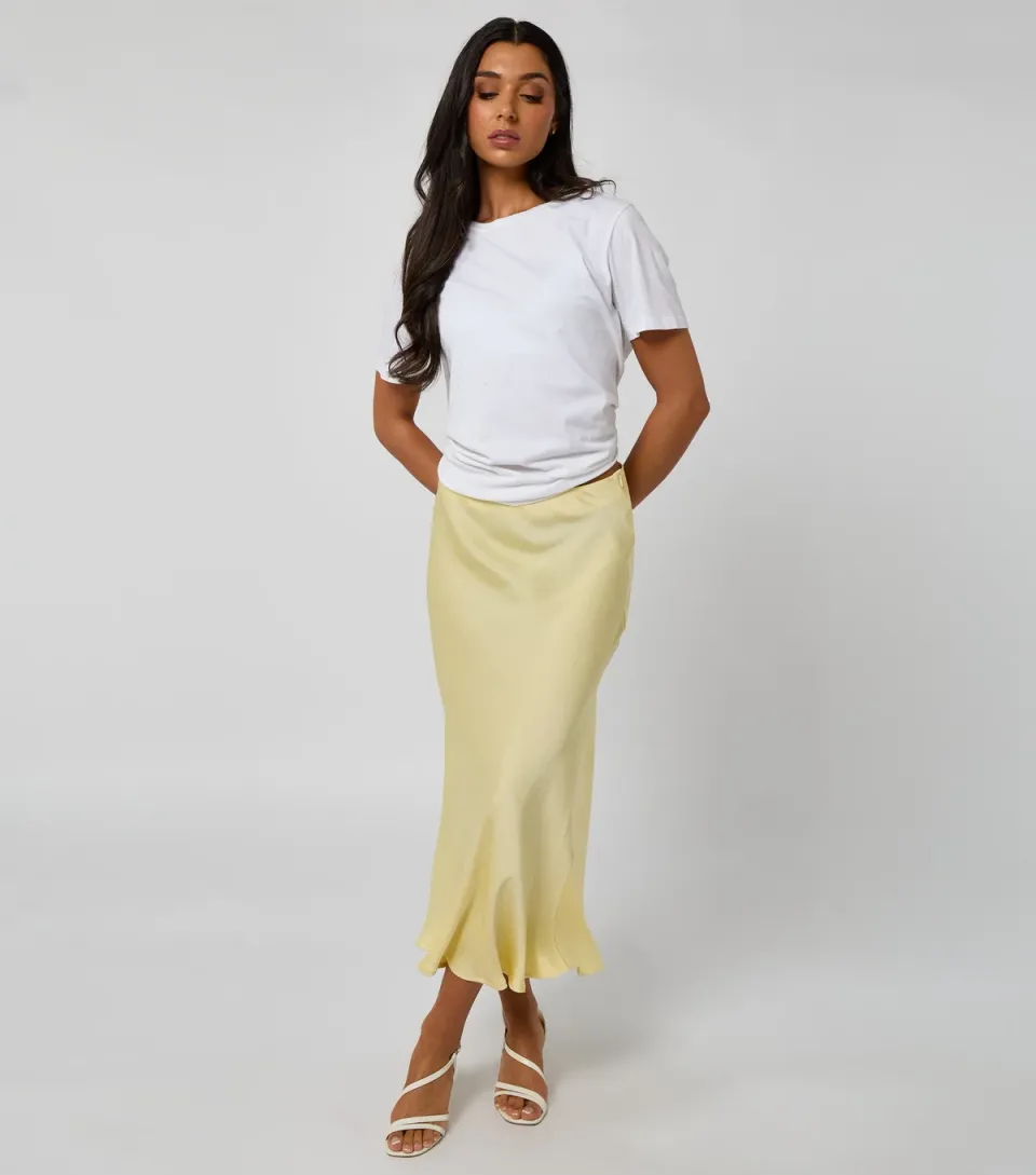 Women's Yellow Textured Midi Skirt