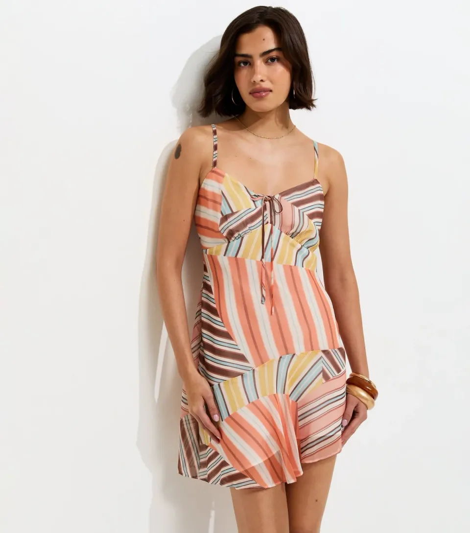 Women's Multicoloured Abstract Pattern Hanky Hem Chiffon Mini Dress