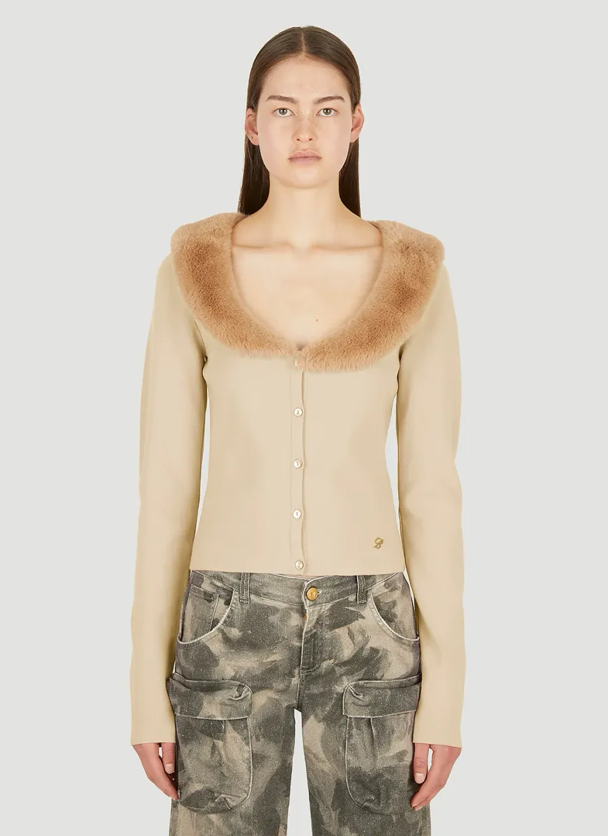 Faux Fur Trim Cardigan