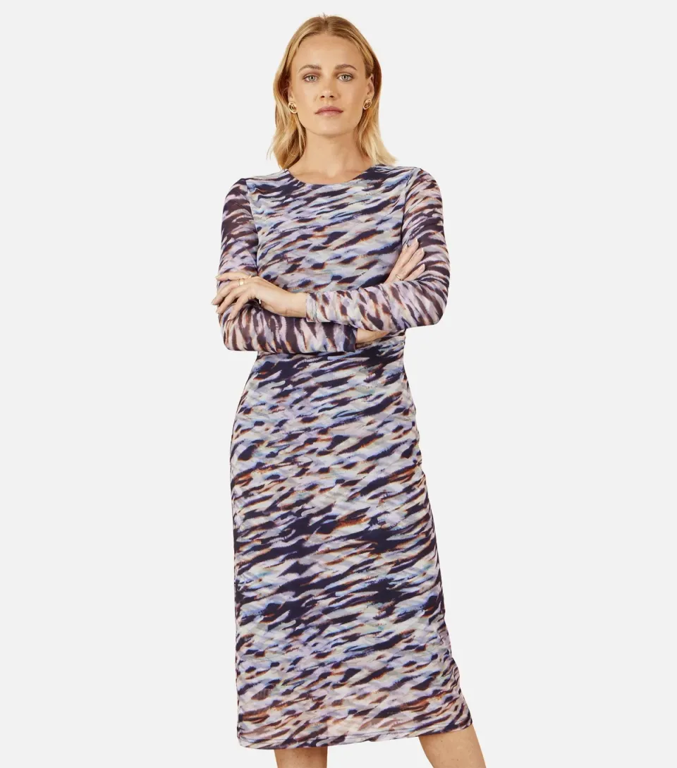 Women's Mulitcoloured Marble Print Midi Dress