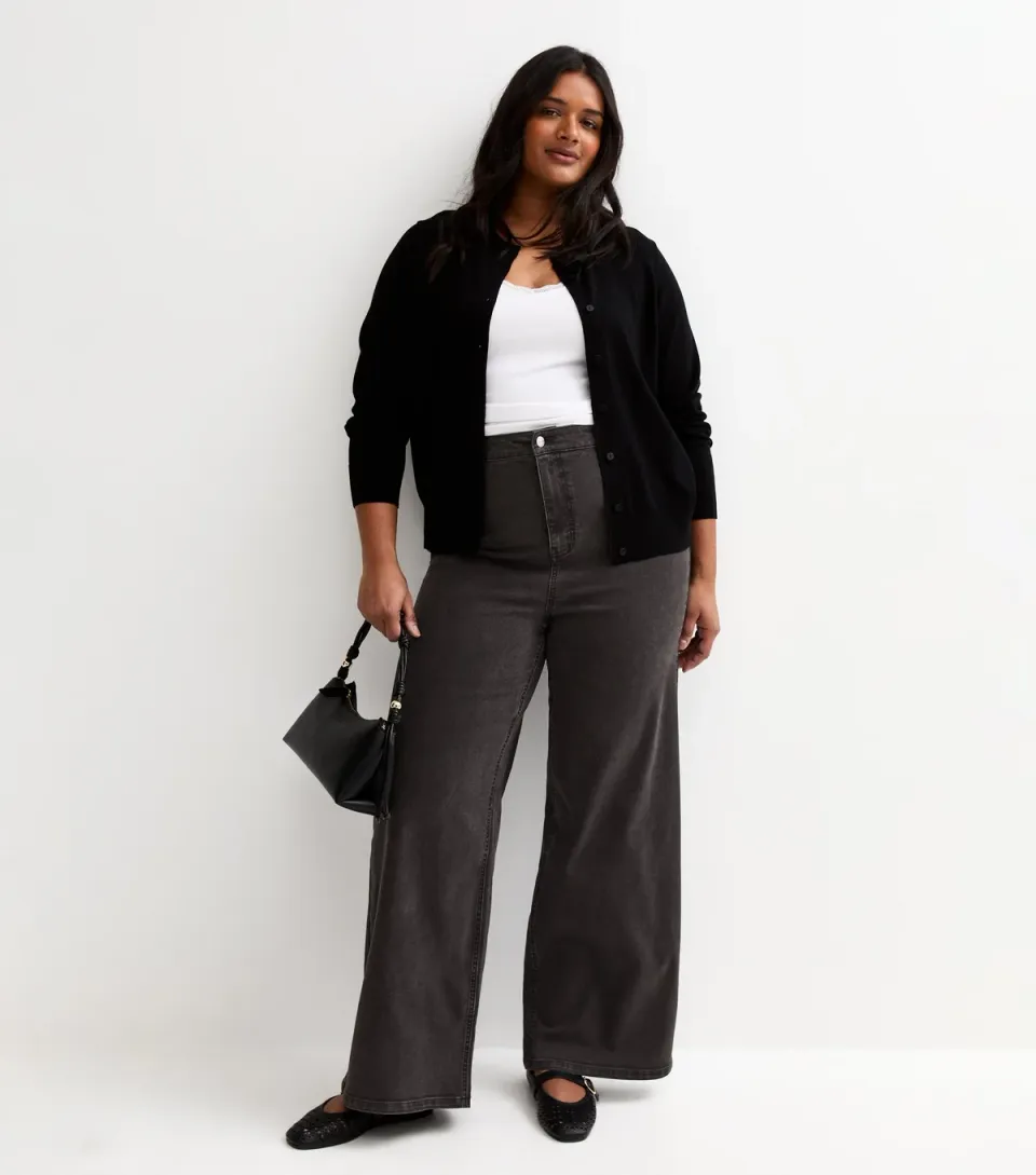 Women's Plus Size Black High Waist Stretch Denim Wide Leg Jeans Curves
