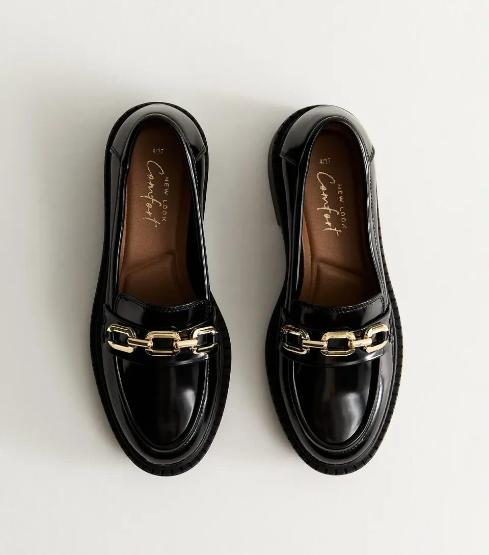 Women's Black Faux Leather Chunky Loafer Vegan