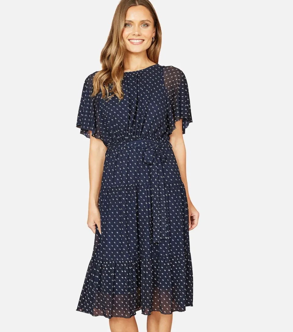Women's Navy Dot Mesh Dress