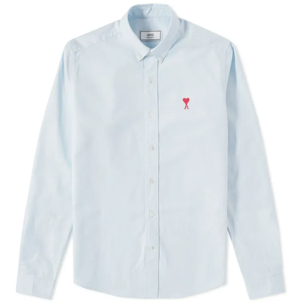 AMI Button Down Medium Heart Logo Oxford Shirt