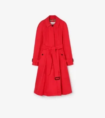 Long Gabardine Ellingham Fit-and-flare Car Coat in Crayon red - Women, Cotton Gabardine