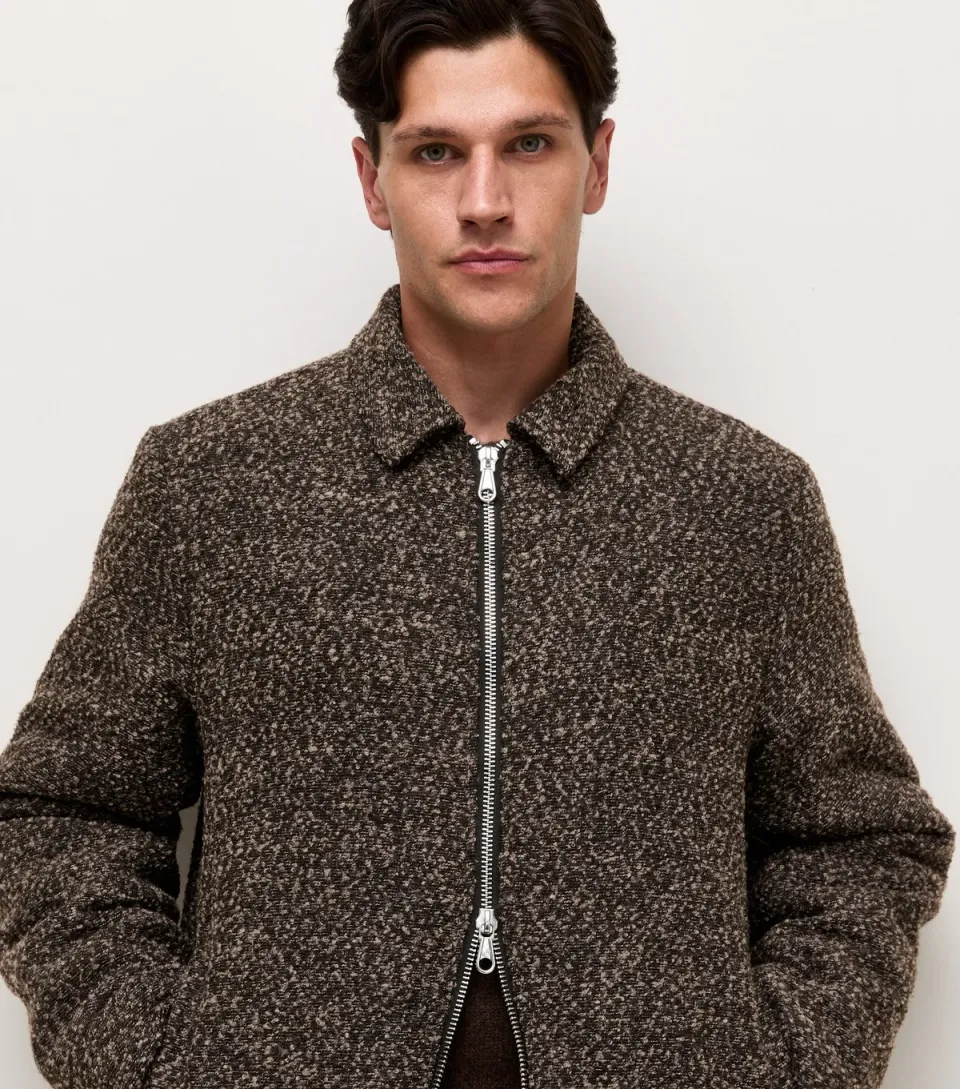 Men's Dark Brown Textured Zip Up Jacket