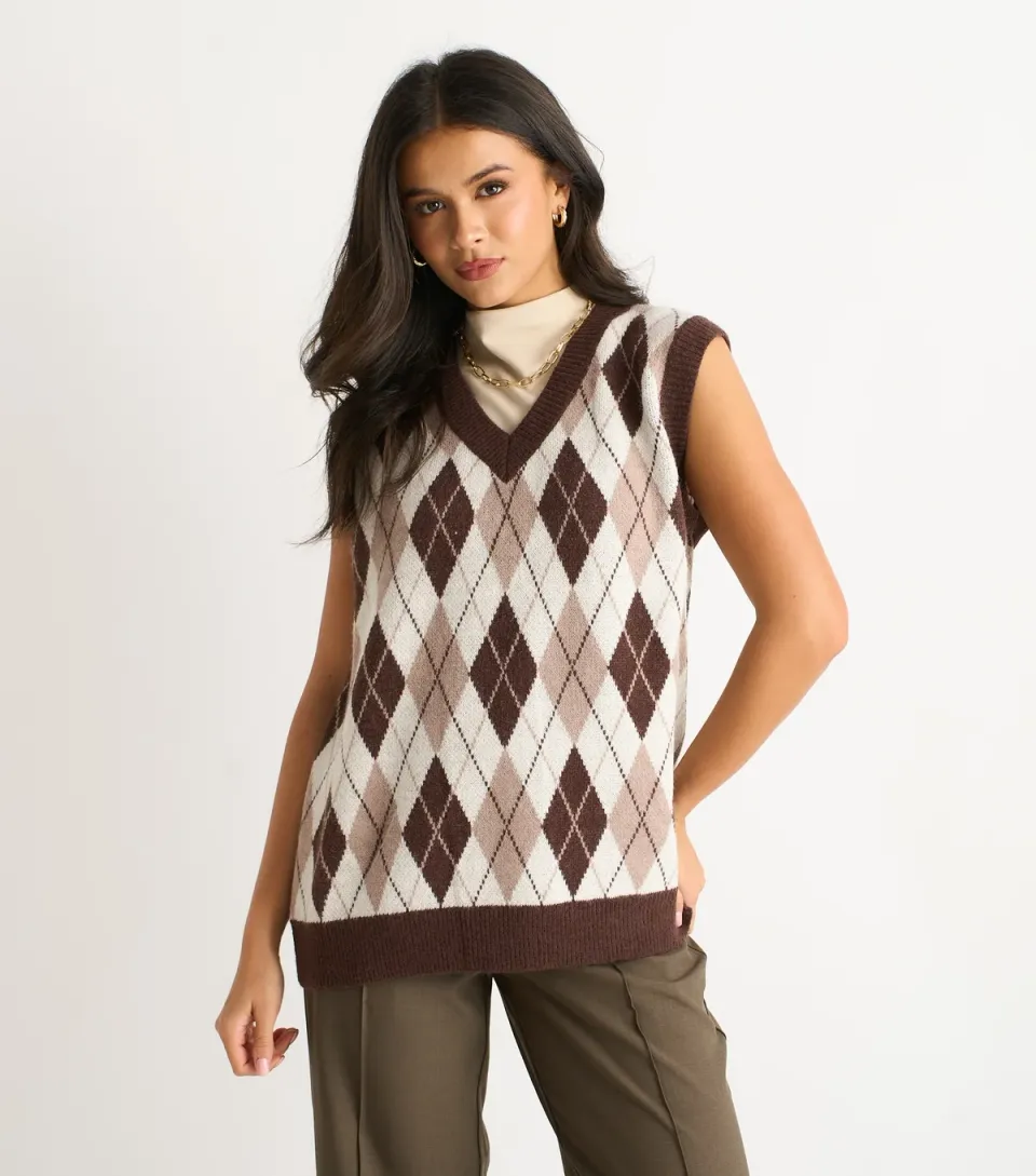 Women's Brown Knit Vest Top