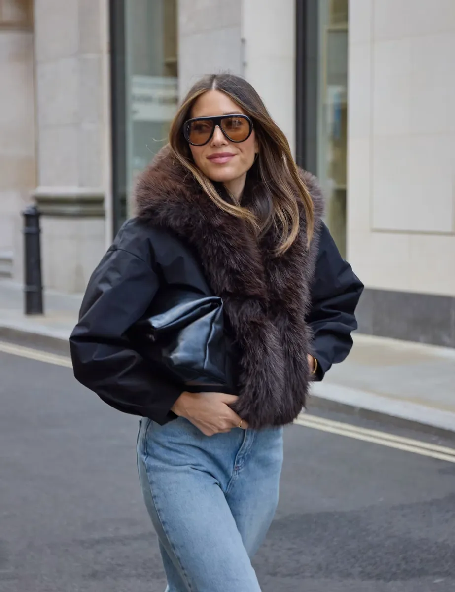 Faux Fur Collared Bomber Jacket Black