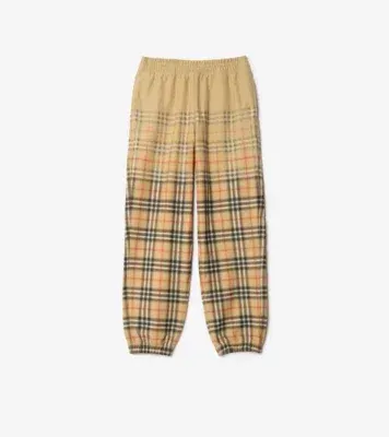 Gradient Check Cotton Jogging Pants in Sand beige