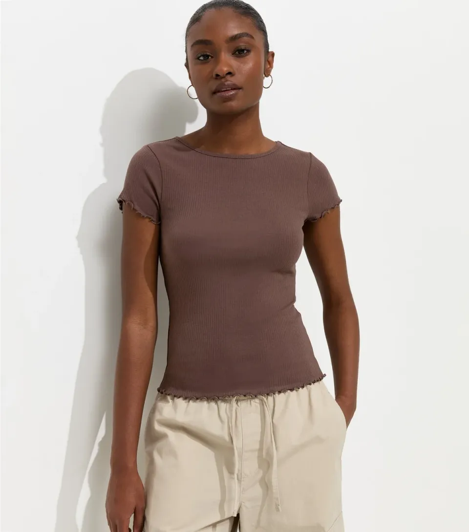 Women's Dark Brown Cotton Rich Ribbed Babylock T-Shirt