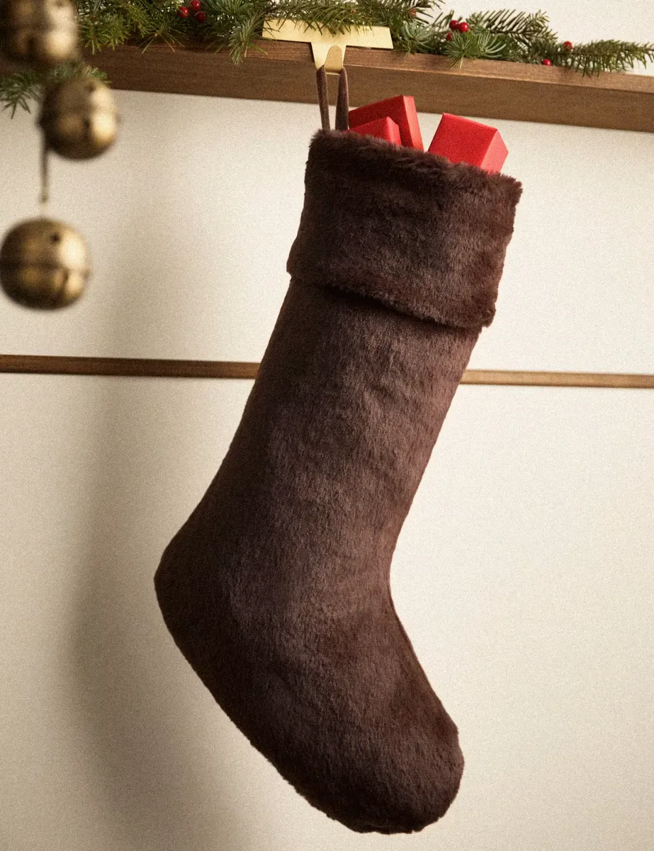Faux Fur Hanging Stocking Brown