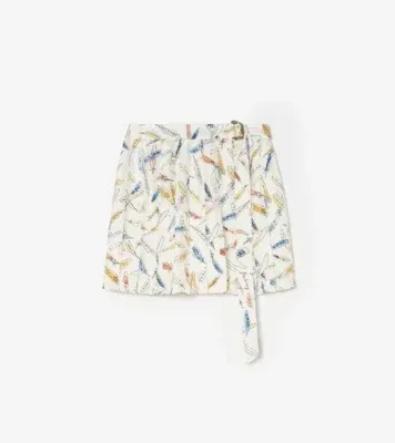 Pleated Feather-print Silk Mini Skirt in Ink blue