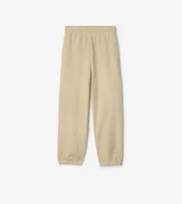 Check Label Cotton Jogging Pants in Nutmeg beige