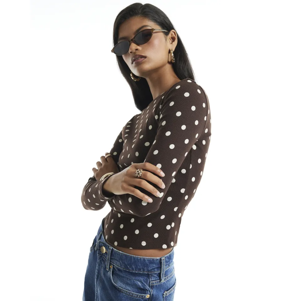 Crew Neck Polka Dot Top