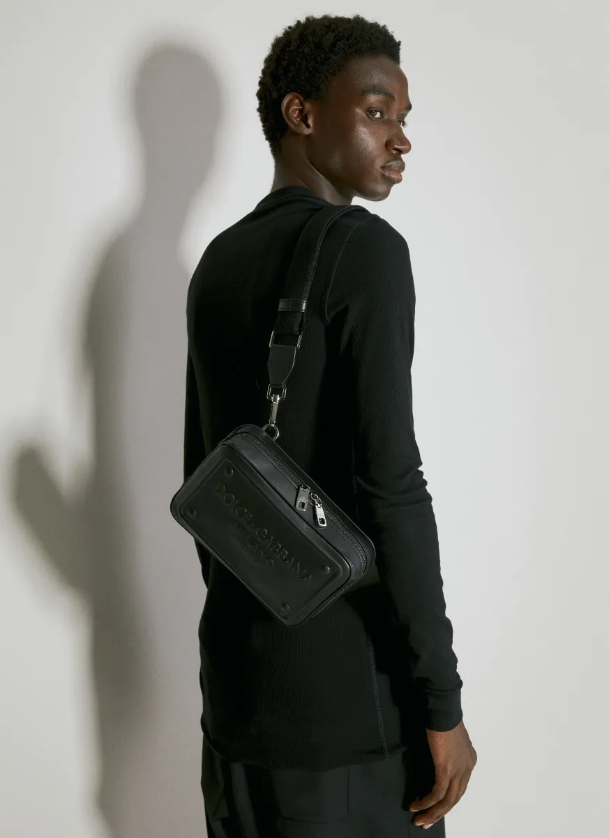 Embossed Logo Leather Crossbody Bag